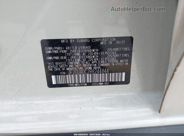 JF2GUADC2R8244844 2024 SUBARU CROSSTREK Белый Вид подкапотного пространства