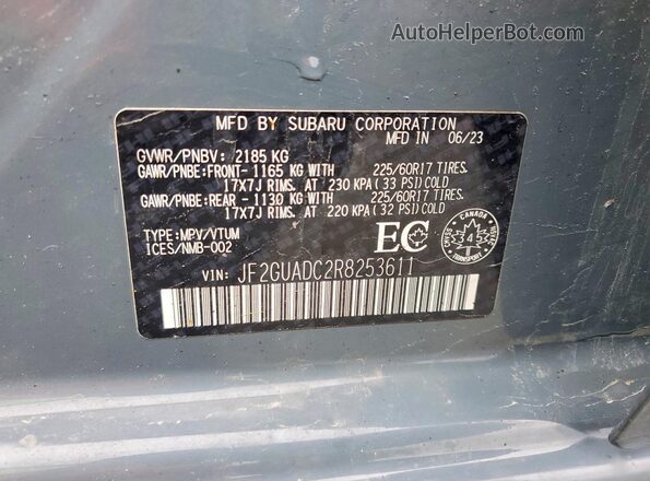 JF2GUADC2R8253611 2024 SUBARU CROSSTREK Gray Панорамний вид салону 360°