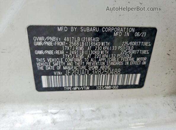 JF2GUADC3R8250488 2024 SUBARU CROSSTREK Белый Вид наклейки с VIN-кодом