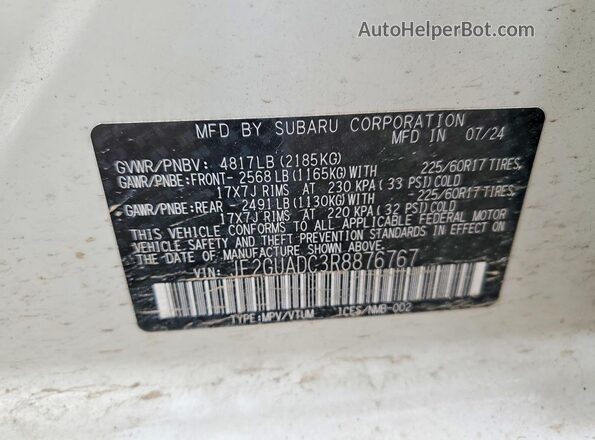 JF2GUADC3R8876767 2024 SUBARU CROSSTREK Белый Вид подкапотного пространства