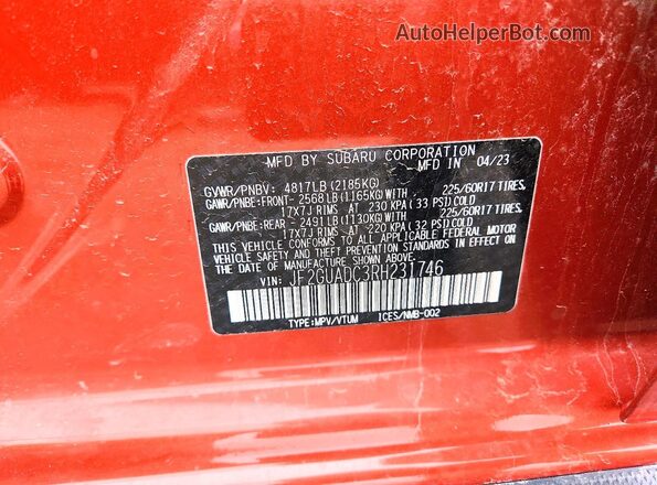 JF2GUADC3RH231746 2024 SUBARU CROSSTREK Orange Вид підкапотного простору