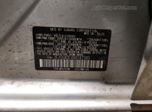 JF2GUADC4R8242383 2024 SUBARU CROSSTREK Silver ძრავის განყოფილების ხედი