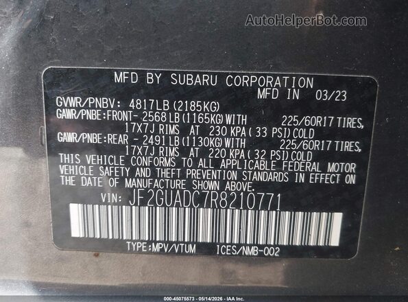 JF2GUADC7R8210771 2024 SUBARU CROSSTREK Gray Widok komory silnika