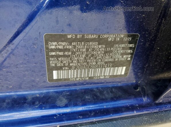JF2GUADC8R8337433 2024 SUBARU CROSSTREK Blue Vista de la etiqueta del VIN