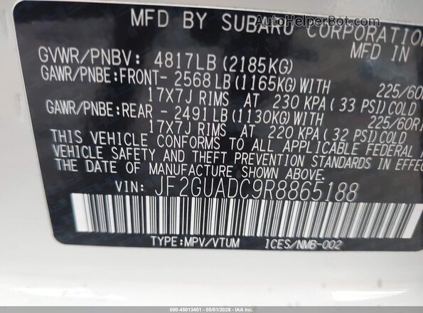 JF2GUADC9R8865188 2024 SUBARU CROSSTREK Белый Вид подкапотного пространства