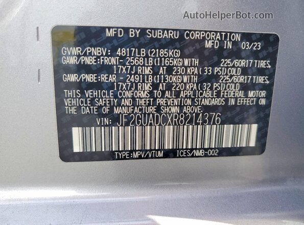 JF2GUADCXR8214376 2024 SUBARU CROSSTREK Silver Widok wnętrza 360 stopni