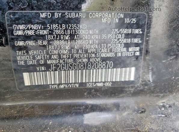 JF2GUSGD8T8208870 2026 SUBARU CROSSTREK Black Панорамний вид салону 360°