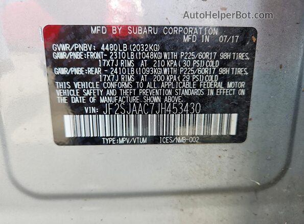 JF2SJAAC7JH453430 2018 SUBARU FORESTER Серебряный Вид подкапотного пространства
