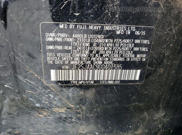 JF2SJAAC9GG401585 2016 SUBARU FORESTER Black Շարժիչի բաժամունքի տեսք