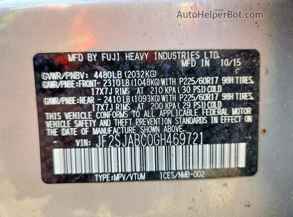 JF2SJABC0GH469721 2016 SUBARU FORESTER Серебряный Вид подкапотного пространства