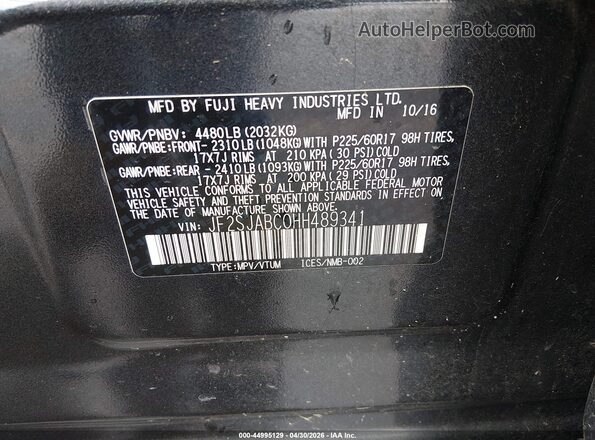 JF2SJABC0HH489341 2017 SUBARU FORESTER 2.5 Серый Вид подкапотного пространства