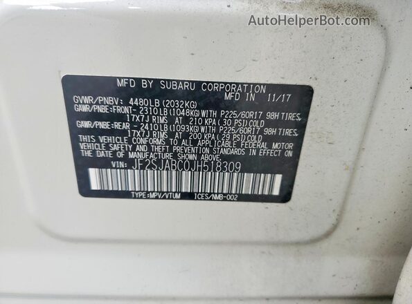 JF2SJABC0JH518309 2018 SUBARU FORESTER Белый Вид наклейки с VIN-кодом