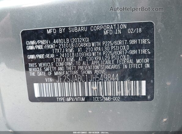 JF2SJABC1JH549844 2018 SUBARU FORESTER Зеленый Вид подкапотного пространства