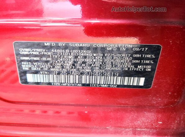 JF2SJABC2JH469419 2018 SUBARU FORESTER Красный Вид наклейки с VIN-кодом