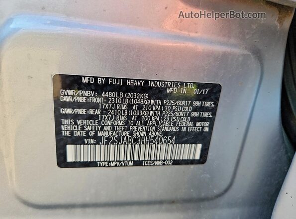JF2SJABC3HH540654 2017 SUBARU FORESTER Silver Вид підкапотного простору