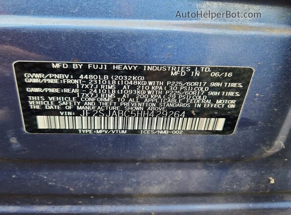 JF2SJABC5HH429264 2017 SUBARU FORESTER Синий Вид подкапотного пространства