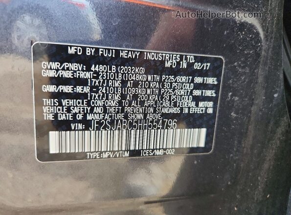 JF2SJABC5HH554796 2017 SUBARU FORESTER Blue Vista de la etiqueta del VIN