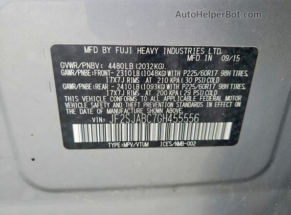 JF2SJABC7GH455556 2016 SUBARU FORESTER Серебряный Вид наклейки с VIN-кодом