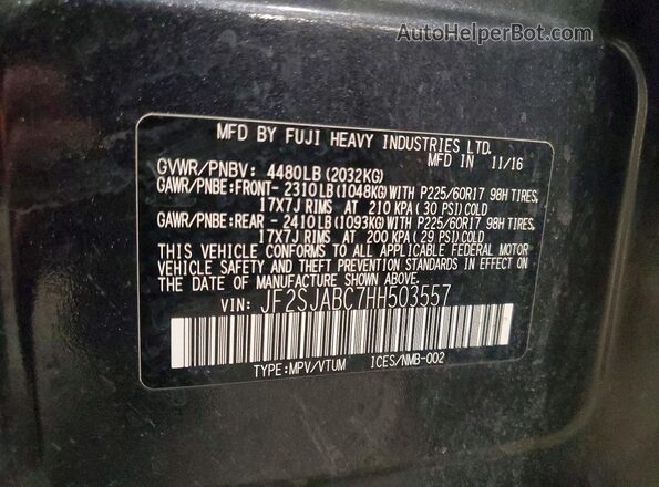 JF2SJABC7HH503557 2017 SUBARU FORESTER 2.5 Угольный Вид наклейки с VIN-кодом