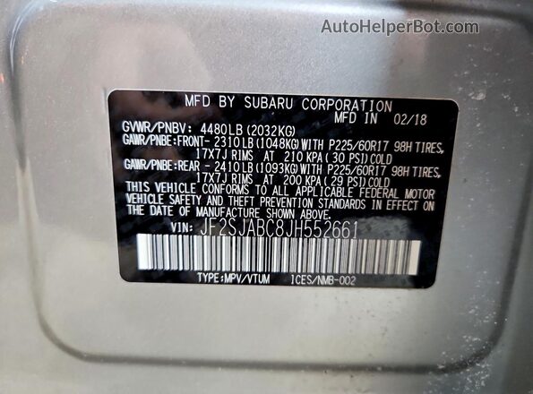 JF2SJABC8JH552661 2018 SUBARU FORESTER Серебряный Вид подкапотного пространства
