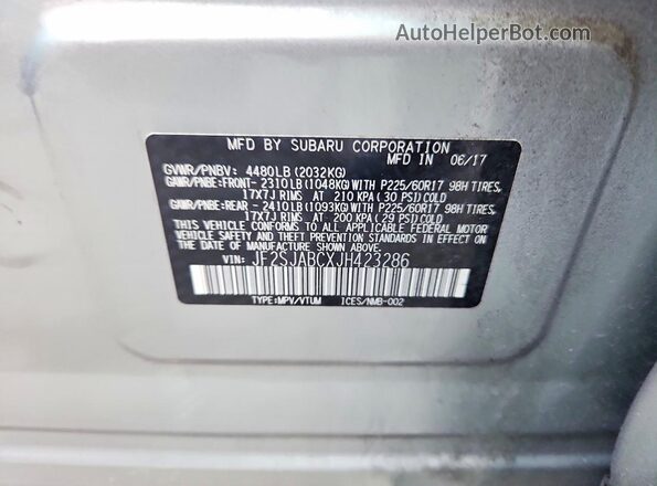 JF2SJABCXJH423286 2018 SUBARU FORESTER Серебряный Панорамный вид салона 360°
