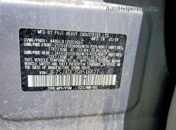 JF2SJADC2GH515627 2016 SUBARU FORESTER Silver Vista interior de 360 grados