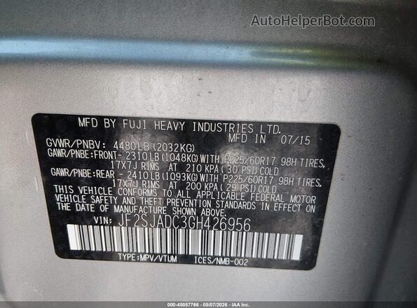 JF2SJADC3GH426956 2016 SUBARU FORESTER 2.5 Серебряный Вид подкапотного пространства
