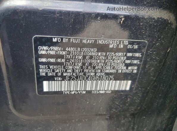JF2SJADC4GH518075 2016 SUBARU FORESTER Серый Вид подкапотного пространства