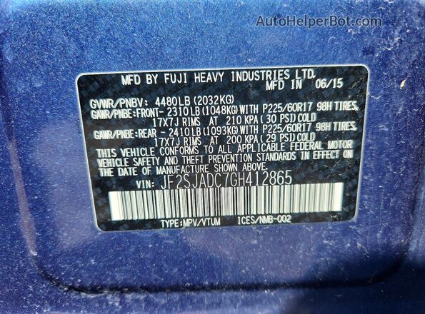 JF2SJADC7GH412865 2016 SUBARU FORESTER Blue Widok naklejki z numerem VIN