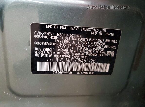 JF2SJADC7GH461726 2016 SUBARU FORESTER Gray Vista de la etiqueta del VIN