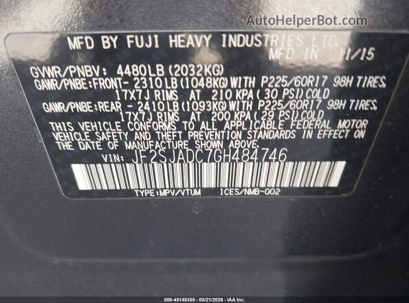 JF2SJADC7GH484746 2016 SUBARU FORESTER Black Вид підкапотного простору