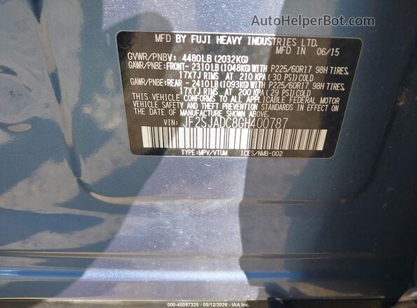 JF2SJADC8GH400787 2016 SUBARU FORESTER 2.5 Синий Вид подкапотного пространства