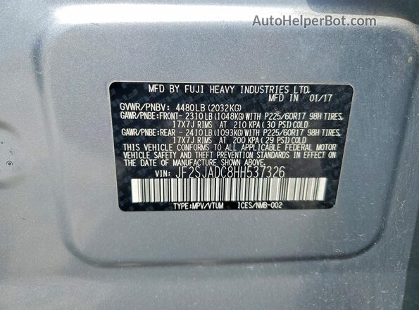 JF2SJADC8HH537326 2017 SUBARU FORESTER 2.5 Silver Widok wnętrza 360 stopni