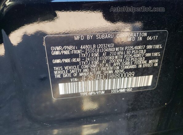JF2SJAEC1HH800089 2017 SUBARU FORESTER Black Vista de la etiqueta del VIN