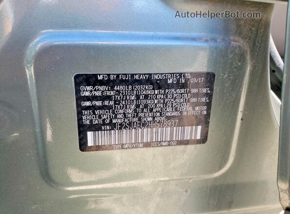 JF2SJAEC2HH578937 2017 SUBARU FORESTER Green Vista de la etiqueta del VIN