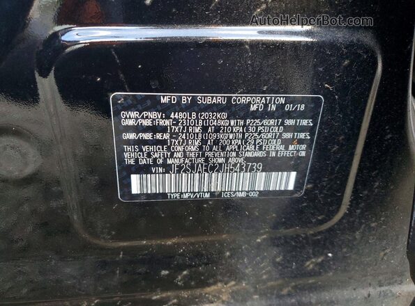JF2SJAEC2JH543739 2018 SUBARU FORESTER 2.5 Черный Панорамный вид салона 360°