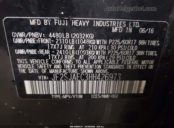 JF2SJAEC3HH426973 2017 SUBARU FORESTER 2.5 Серый Вид подкапотного пространства
