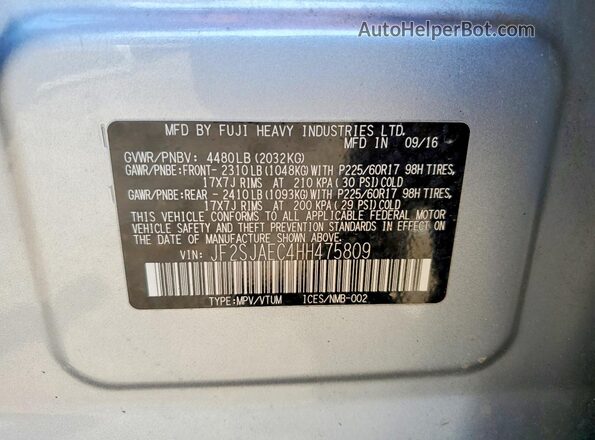 JF2SJAEC4HH475809 2017 SUBARU FORESTER Серебряный Вид подкапотного пространства
