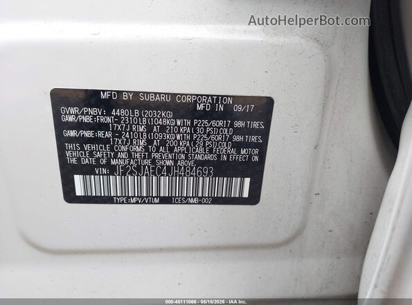 JF2SJAEC4JH484693 2018 SUBARU FORESTER Белый Вид подкапотного пространства