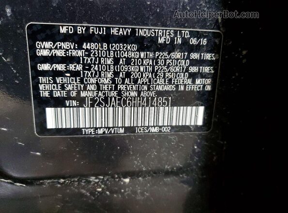 JF2SJAEC6HH414851 2017 SUBARU FORESTER Угольный Вид наклейки с VIN-кодом