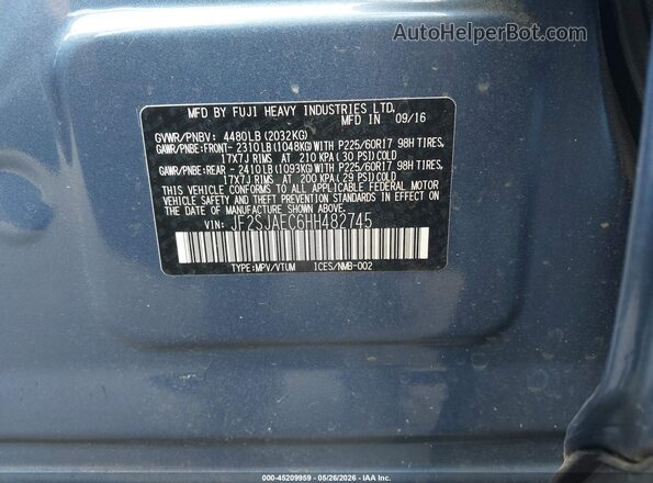JF2SJAEC6HH482745 2017 SUBARU FORESTER Синий Вид подкапотного пространства