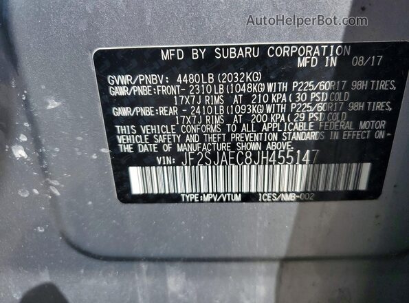 JF2SJAEC8JH455147 2018 SUBARU FORESTER Silver Widok naklejki z numerem VIN
