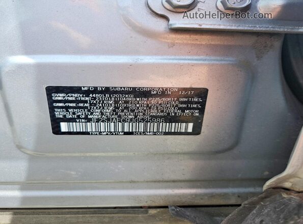 JF2SJAEC9JG525986 2018 SUBARU FORESTER Серебряный Вид наклейки с VIN-кодом