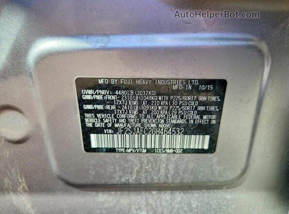 JF2SJAFC2GH464532 2016 SUBARU FORESTER Silver Вид підкапотного простору