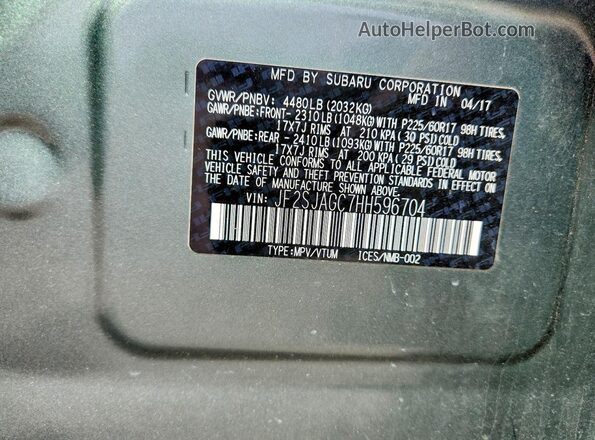 JF2SJAGC7HH596704 2017 SUBARU FORESTER 2.5 Зеленый Вид наклейки с VIN-кодом