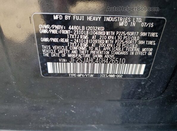 JF2SJAHC4GH426510 2016 SUBARU FORESTER Серый Панорамный вид салона 360°