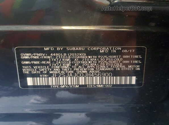 JF2SJAJC0JH456900 2018 SUBARU FORESTER Серый Вид наклейки с VIN-кодом