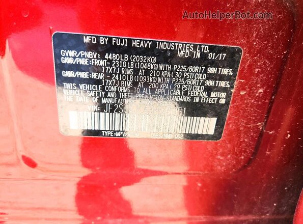 JF2SJAJC4HH546951 2017 SUBARU FORESTER Красный Панорамный вид салона 360°