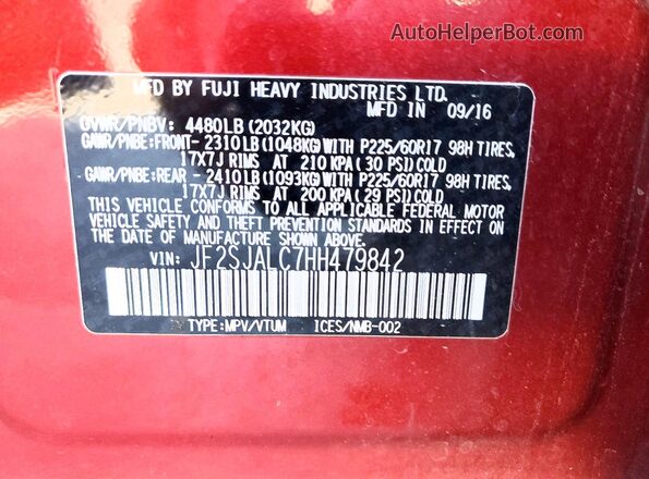 JF2SJALC7HH479842 2017 SUBARU FORESTER Темно-бордовый Вид подкапотного пространства