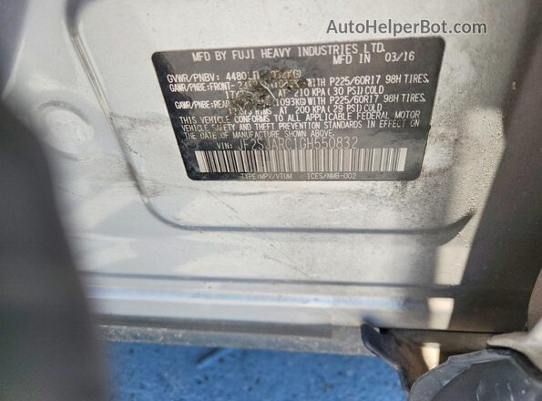 JF2SJARC1GH550832 2016 SUBARU FORESTER Silver Widok naklejki z numerem VIN